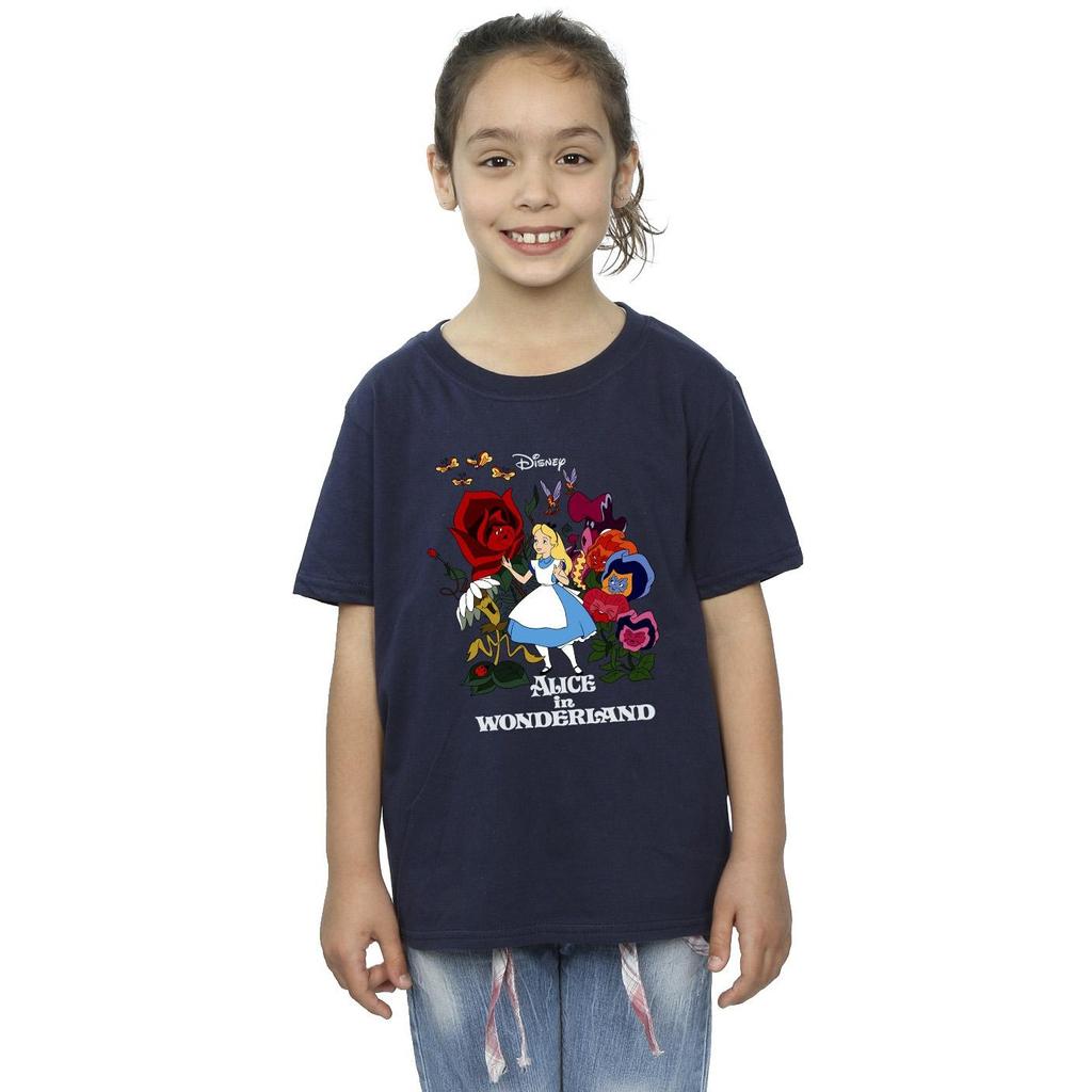 Disney Girls Alice In Wonderland Flowers Cotton T-Shirt