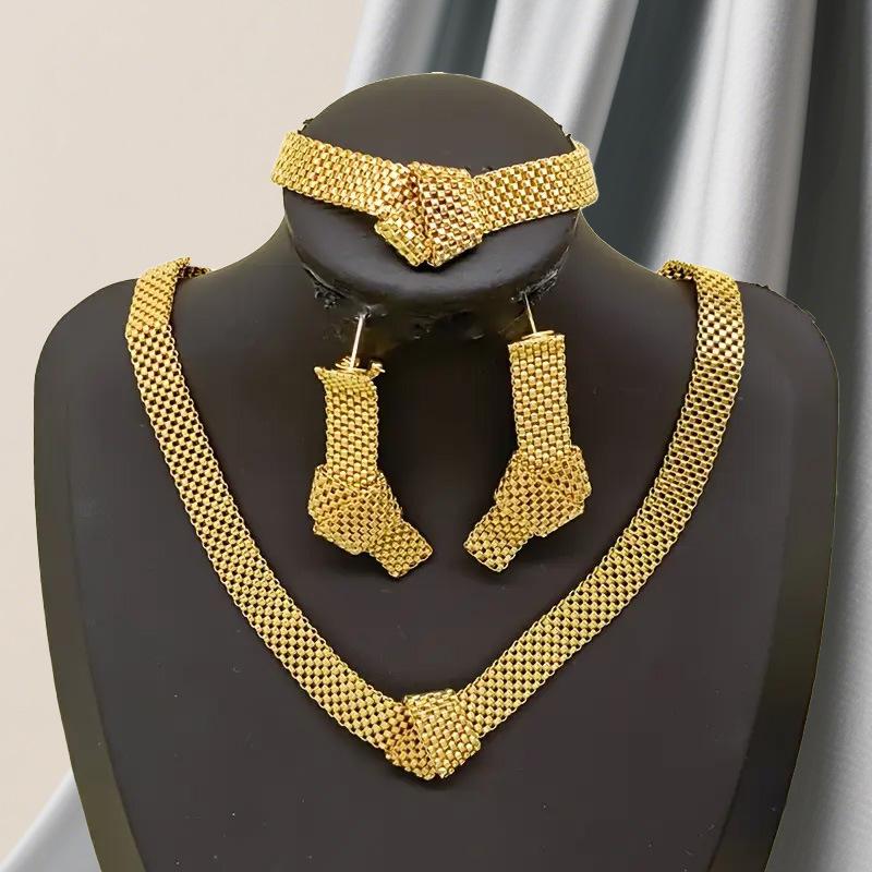 Новый набор: золотая цепочка браслет колье гвоздик серьга