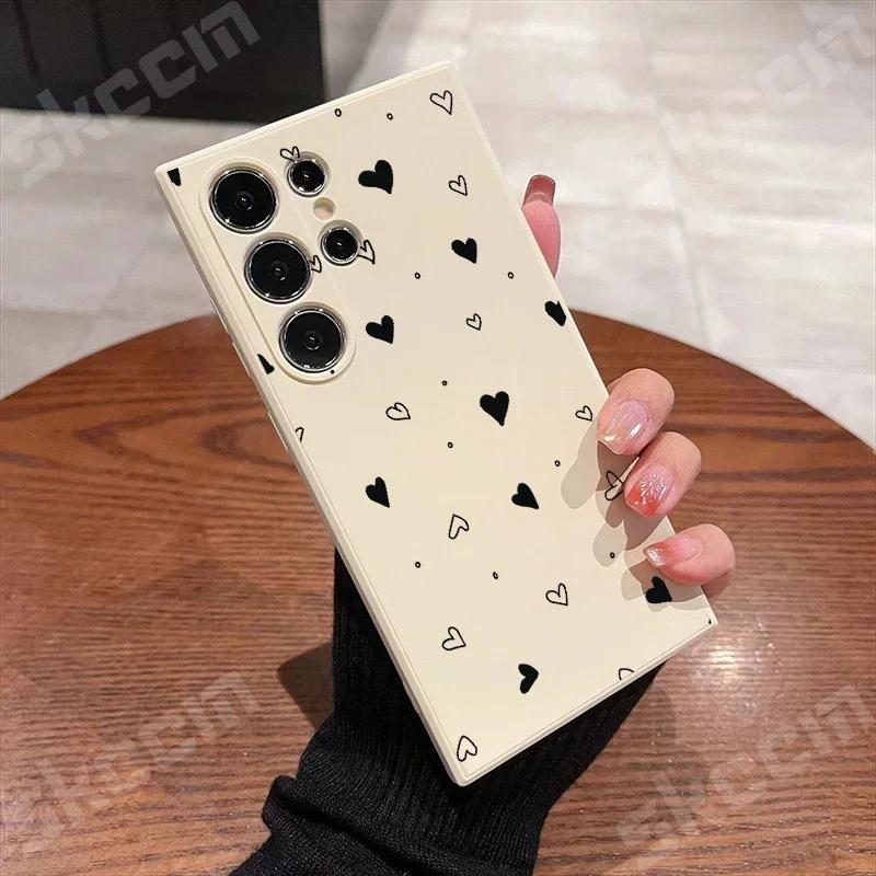 Black Love Heart Phone Case For Samsung Galaxy S25 S24 Ultra S23 FE S22 S20 Plus A15 A35 A50 A51 A54 A55 A71 A72 Silicone Cover