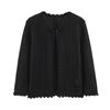 Women Long Sleeve Crew Neck Hollow Knit Cardigan