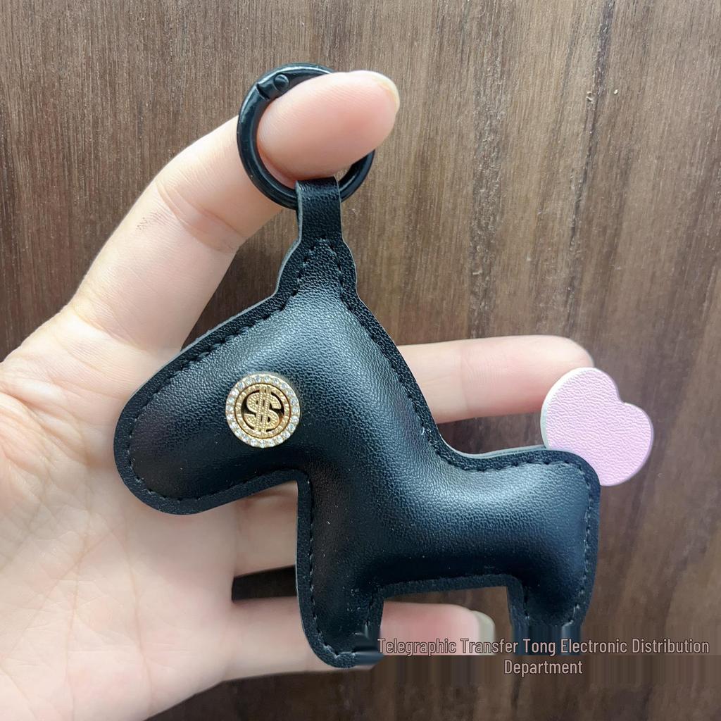 Trendy Brand Year of the Horse Genuine Leather Keychain Pendant - High-End Little Horse Charm for Bags & Clothing Accessories