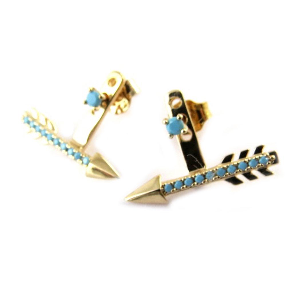 Les Trésors De Lily [N6248] - Gold Plated 'Navajos' Turquoise Gold Earlobes (Cupid's Arrows)