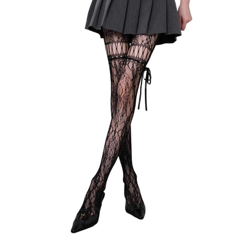 Women Patterned Fishnet Thigh High Stockings Suspender Pantyhose Garter Belt Tights Sheer Mesh Tights Pantyhose Hosiery
