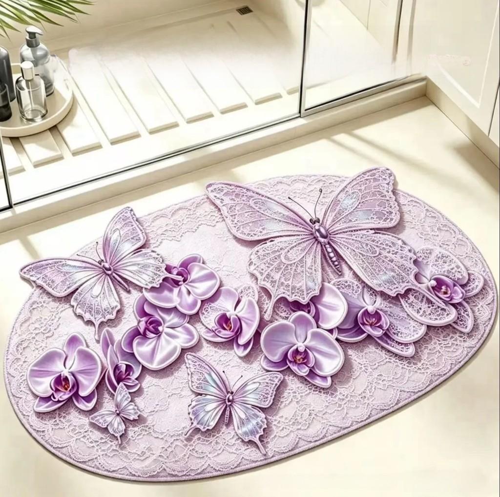 Badezimmerteppich aus Diatomeenerde, schnell trocknend, wasserwaschbar, rutschfest, mit Blumenmuster, für die Dusche