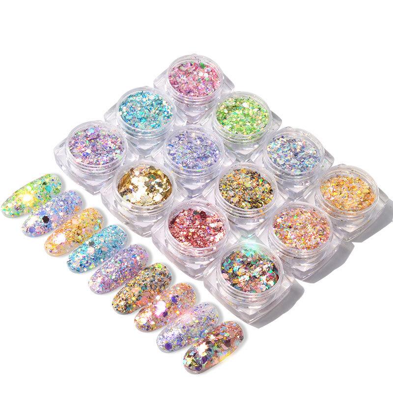 

Iridescent 12-Color Light-Changing Glitter & Sequin Nail Art Powder