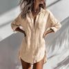 Women Solid Color Lapel Collar Long Sleeve Button Down Shirt Loose Mid‑Length Casual Open Cardigan For Spring