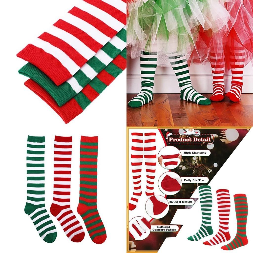 Long Striped Polyester-spandex Knee Socks For Xmas Cosplay