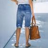 Women Straight Leg Denim Shorts with Pockets Distressed Design Mid Waist Non Stretch Casual Jean Bermuda Shorts
