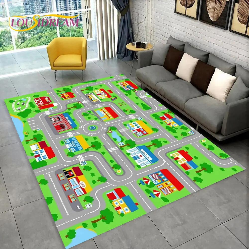 Speelmat voor kinderen, snelweg, gesimuleerd stadsverkeer, speelkamer, tapijt voor thuis, woonkamer, slaapkamer, bank, antislipvloermat voor kinderen