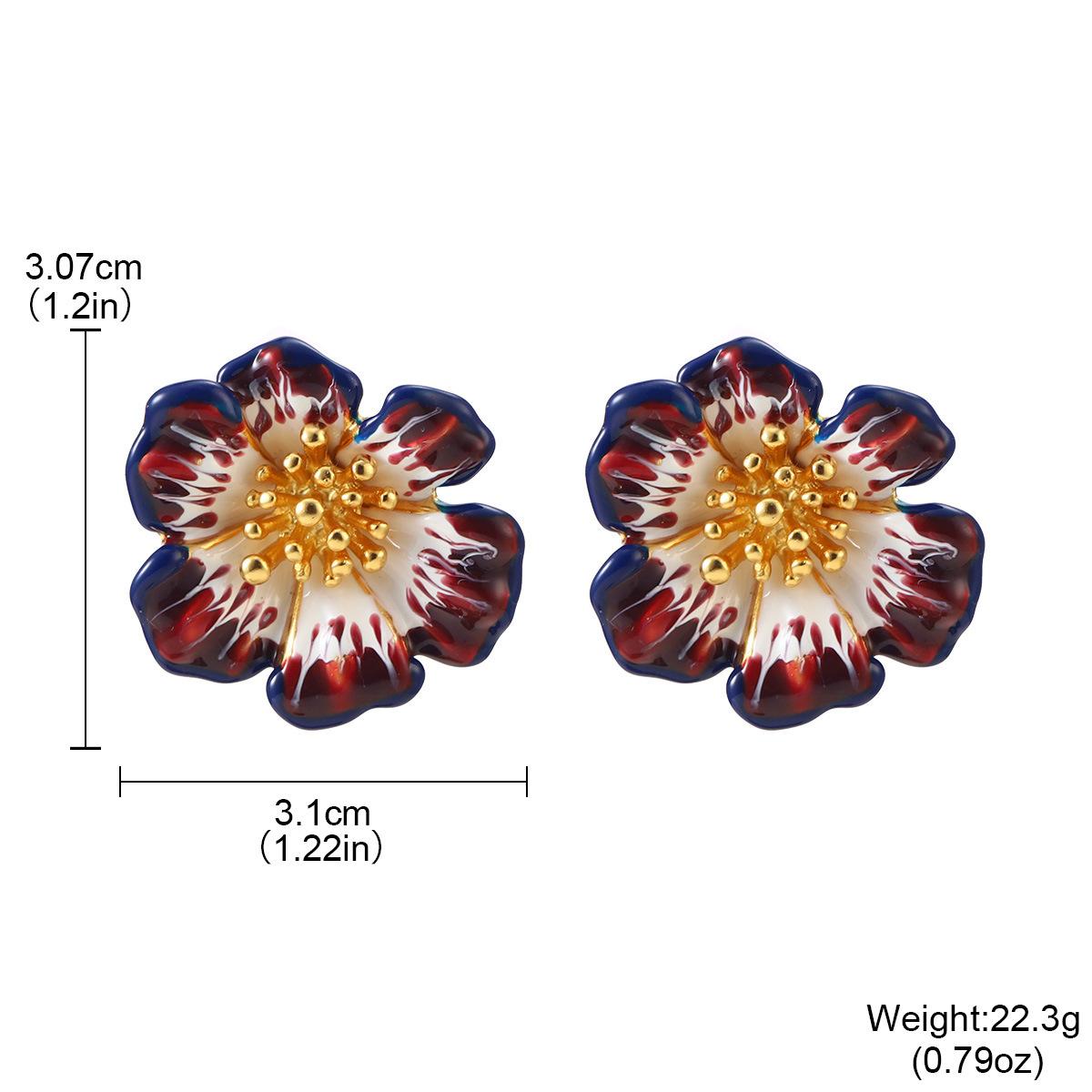 

Red three-dimensional enamel flower earrings spring French high-end retro niche versatile fashion earrings
