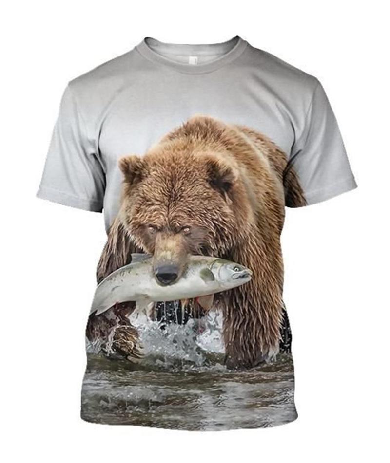 

Fashion Bear Graphics T-shirts Summer Trend Short Sleeve O Neck 3D Animals Printed Hunter T-shirts Casual Outdoor Sports Men s T-shirts 6XL