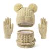 Kids Winter Warm Knitted Set Pom‑pom Hat Scarf Gloves 3‑Pcs Set Or Single Beanie Hat Windproof Ear Protection For Boys Girls Cold Weather Outdoor