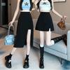 Irregularly Split Black Skirt Women's Summer Medium and Long A-shaped Culottes High Waist Short Skirt Skirt
