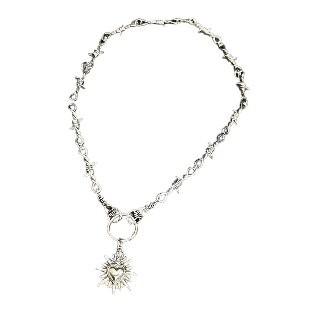 Unique Heart In Hand Barbed Wire Necklace Accessory Symbolizing Resilience and Tenderness for Fashion Enthusiasts