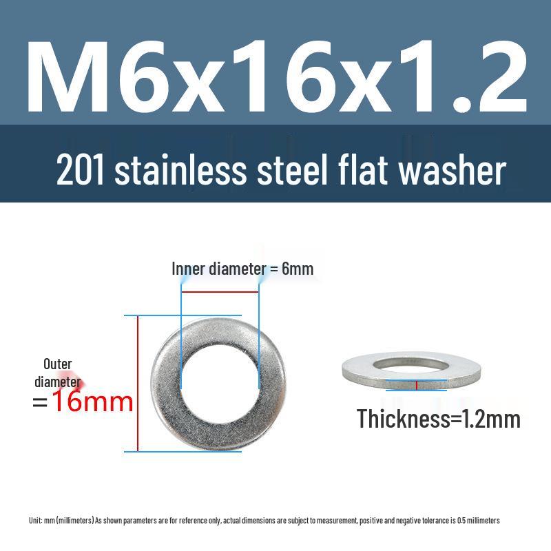 Yigu Yigu 201 Stainless Steel Flat Washer, Enlarged and Thickened Round Metal Screw Washer