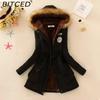 BITCED Fall/Winter Women's Plus Size Thickened Standard-Fit Long-Sleeve Hooded Shearling-Lined Cotton Jacket