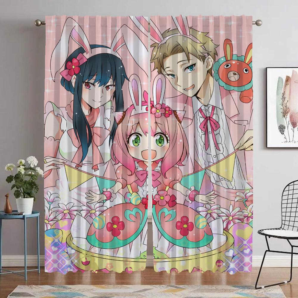 Spy X Family Curtains Child Room Blackout Curtain for Room 2 Panel Tulle for Bedroom Partition Halloween Decoration Shades Home