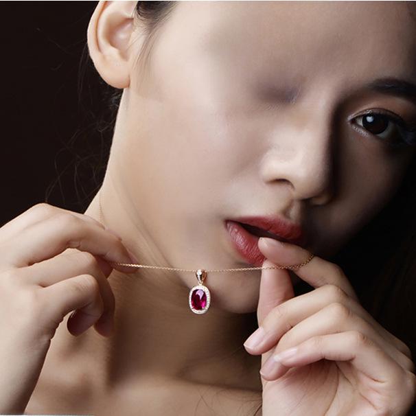 Luxury Oval Red Tourmaline Pendant Necklace for Women