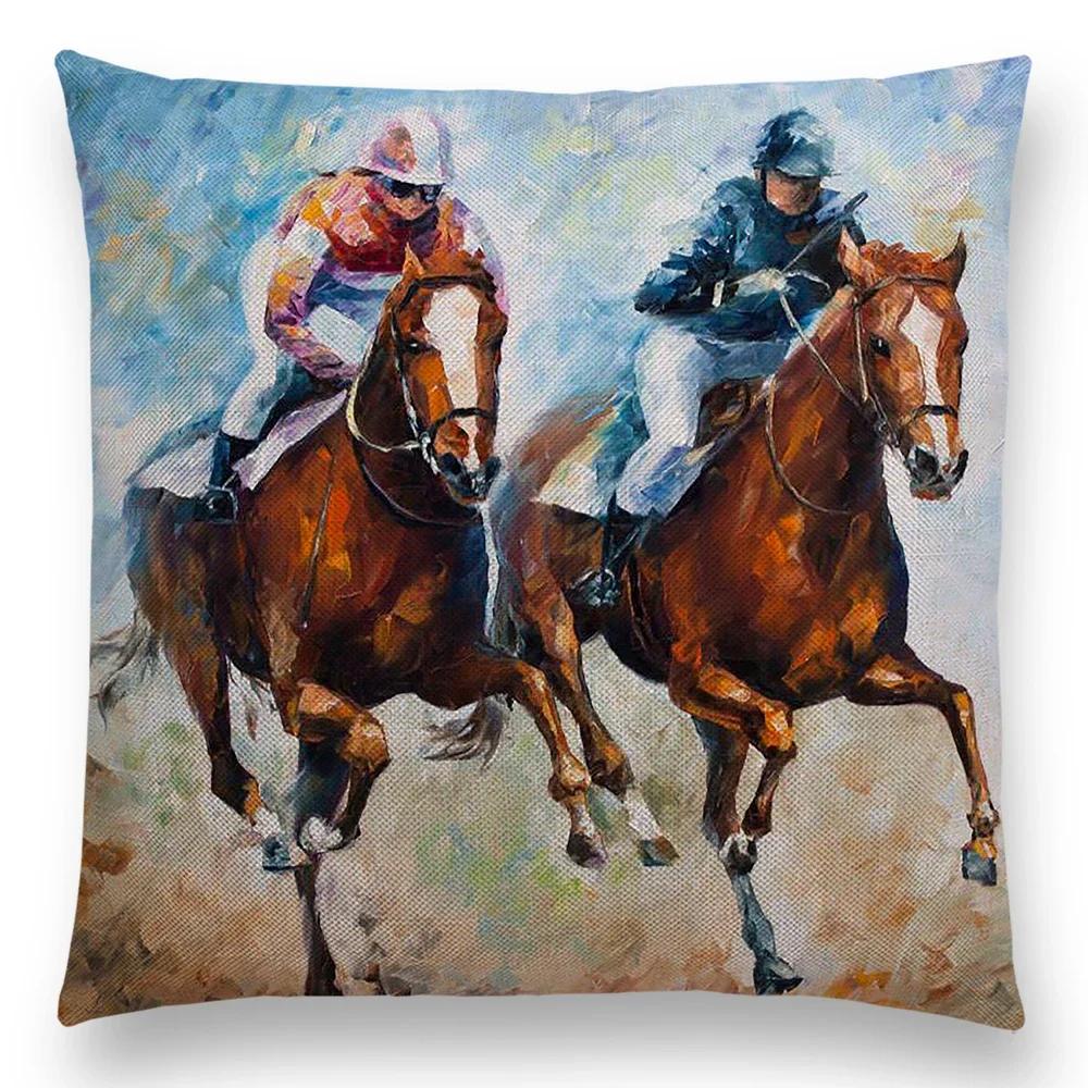Horse Oil Painting Pillow Case Home Decor Vintage Cushion Cover for Sofa Car Linen Pillow Cover Home Decorative Drop Shipping