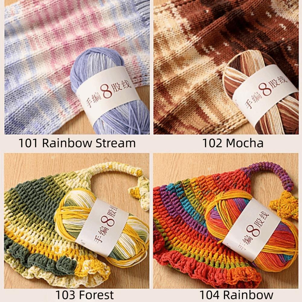 8 Strands Hand Knitting Yarn DIY Multi-Color 8-Ply Crochet Yarn Rainbow Segment Coarse Yarn Hand-Dyed Yarn Crochet Projects