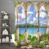 Modern Blue Sky Green Trees and Mountains Gradient Lake Shower Curtain, Bathroom Decorative Shower Curtain, Waterproof Shower Cu