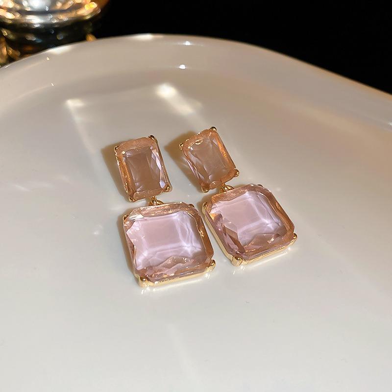 Silver Needle Transparent Geometric Square Artificial Crystal Earrings European and American Exaggerated Niche Design Earrings Fashion Earrings