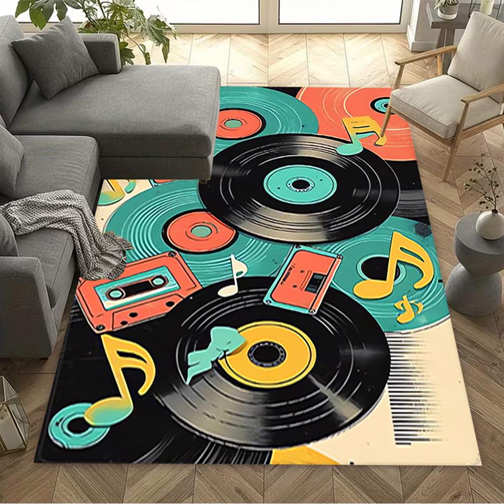 1pc music notes vinyl records and cassettes rug home carpet design for office decor gift living room bedroom