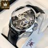 OLEVS 6661 Ceas Mecanic Automatic pentru Bărbați Schelet Complet Transparent Volant Curea din Piele Brand de Lux Ceas de Mână Original pentru Bărbați