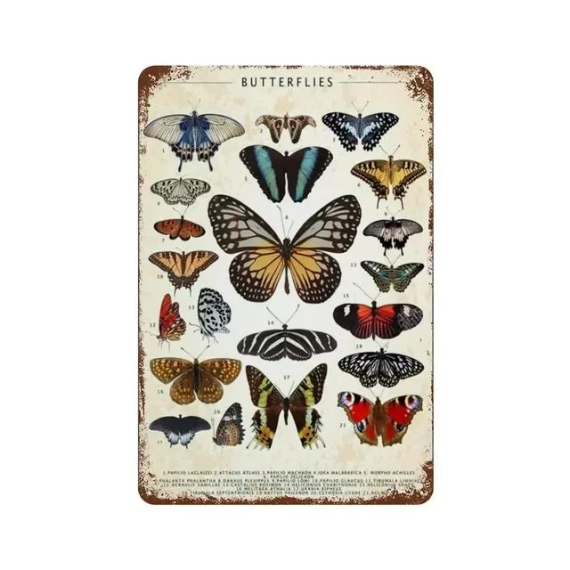 Vintage Butterfly Insect Plant Collection Chart Metal Tin Sign Retro Aesthetic Art Decor for Living Room Wall Home Decor Poster