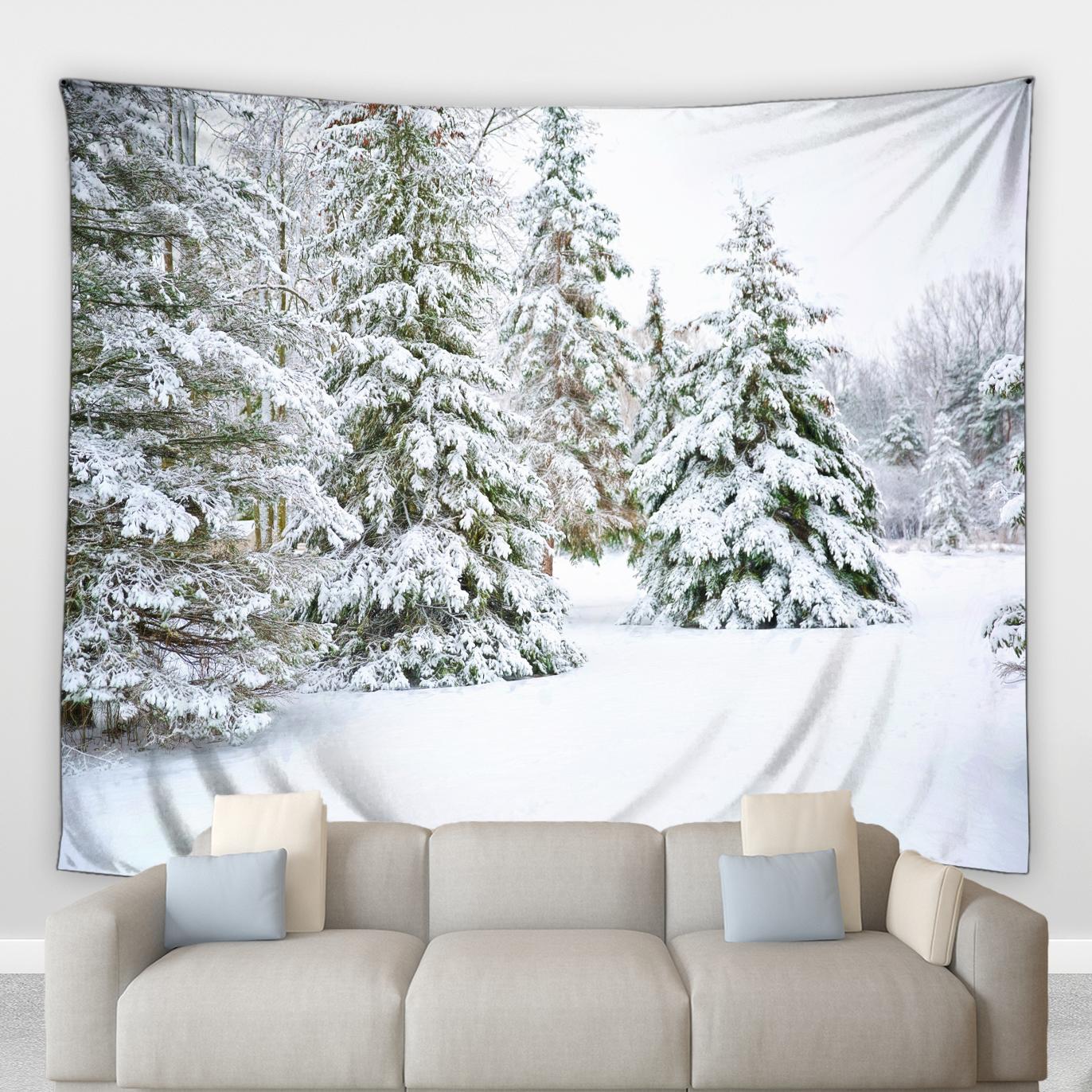 

Украшение дома Рождественский зимний лесной пейзаж с принтом полиэфирного лака на стене, подвесной фон для комнаты, тапиз 200x150cm