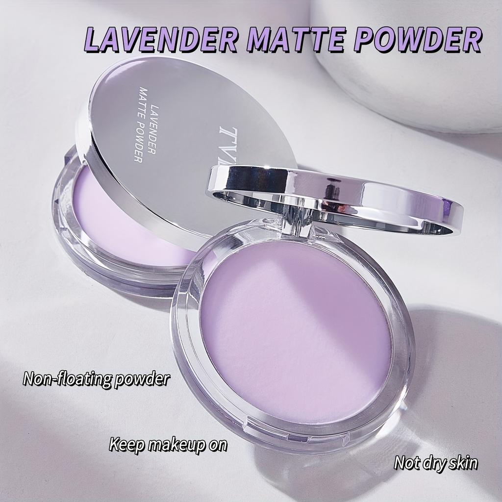 Lavender Matte Makeup Setting Powder with Powder Puff - Oil-Control, Long-Lasting, Waterproof Pressed Powder Natural Finish & Strong Coverage Powder