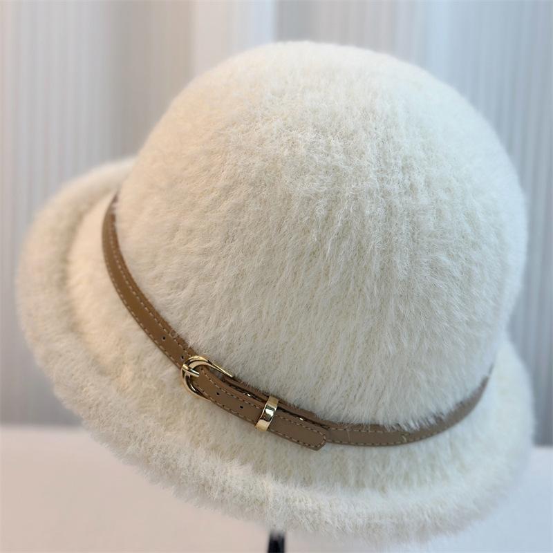 New Belt Buckle Wool Hat Women's Autumn and Winter Simple Top Hat Bucket Hat Dome Basin Hat