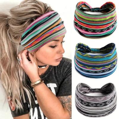 Damen Boho Baumwolle Bedrucktes Stirnband Sportband Gestreiftes Stirnband Ein Breiter Rand Yoga Stirnband Weiches Haarband Kopfschmuck Bündel Damen Mädchen Haarband