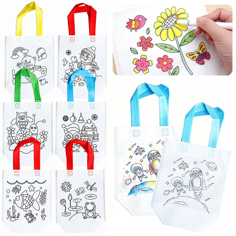 5-20PCS Graffiti Bag Random Cartoon Pattern Cute Animals Plants Activity Non Woven Gift Bag DIY Craft Project Party Souvenir ZYF
