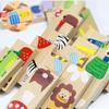 28PCS Wooden Domino Toys Early Learning Wooden Animal Domino Toys Set Shape Sorting Order Learning Educational Toys for Children