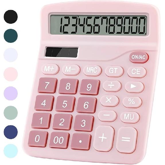 Office Desk Calculator - Dual Power Simple Financial Calculator with Big Button Large Display for Office, Home & School (Black)