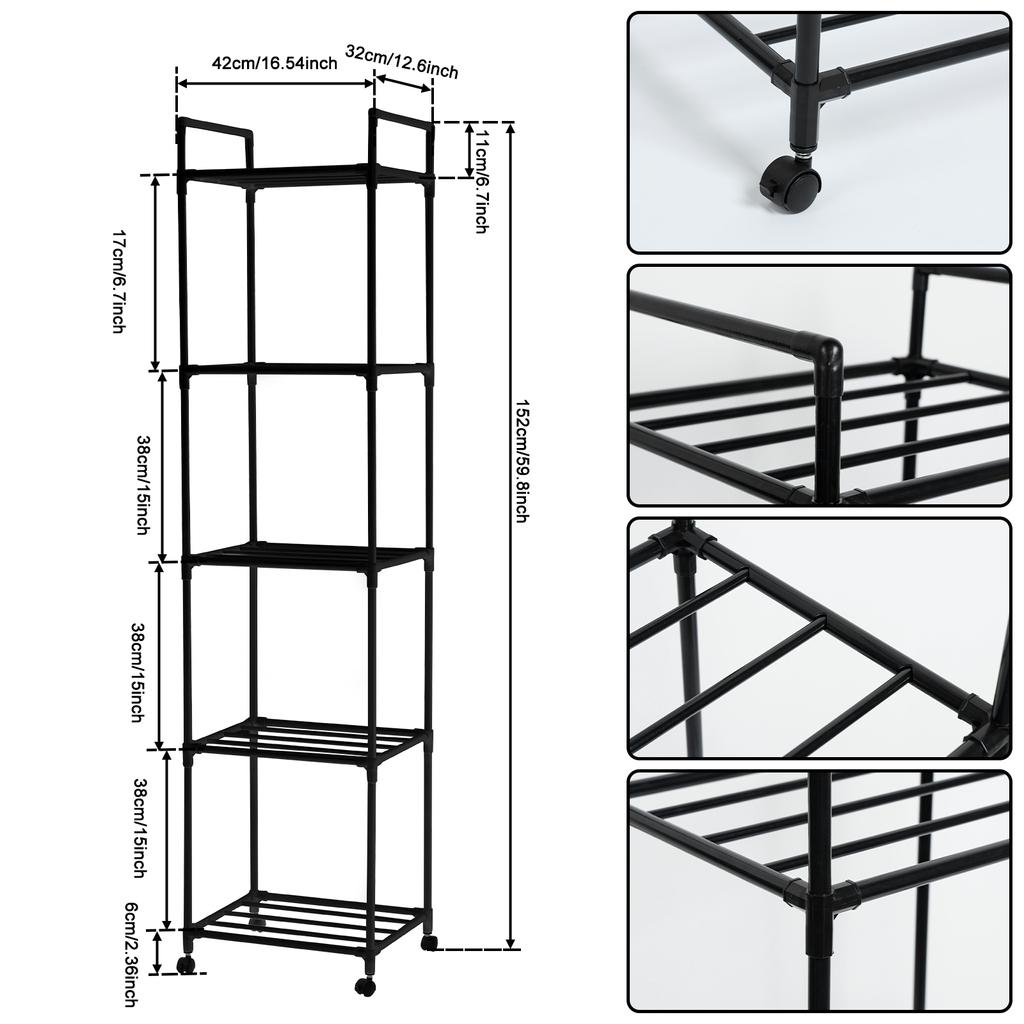 4/5-Layers Kitchen Rolling Storage Rack Movable Multipurpose Trolley Household Organizer Shelf for Bathroom Bedroom Living Room
