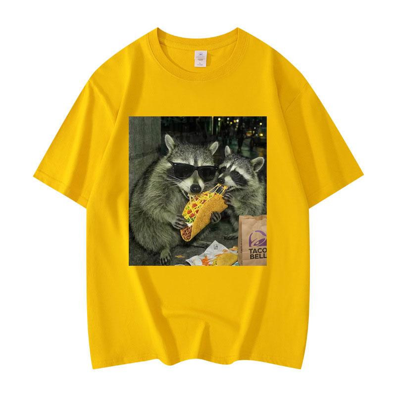 Raccoon Eating Tacos Funny Meme Tshirt High Quality Fashion Oversized T Shirts Men Women Casual Cotton Short Sleeve Tshirts