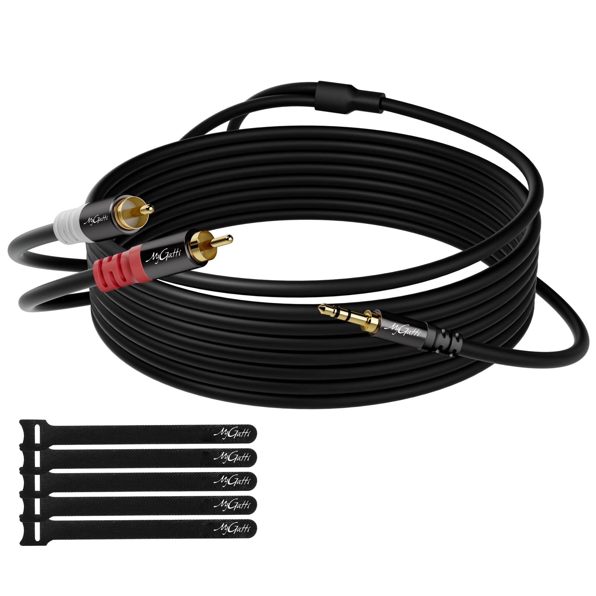 

10M RCA Conversion Double AUX Male to 2RCA Stereo Audio Cable with Compatible with Mini Component Android Car and More 3.5mm Cable, Shielded, Male, чорний
