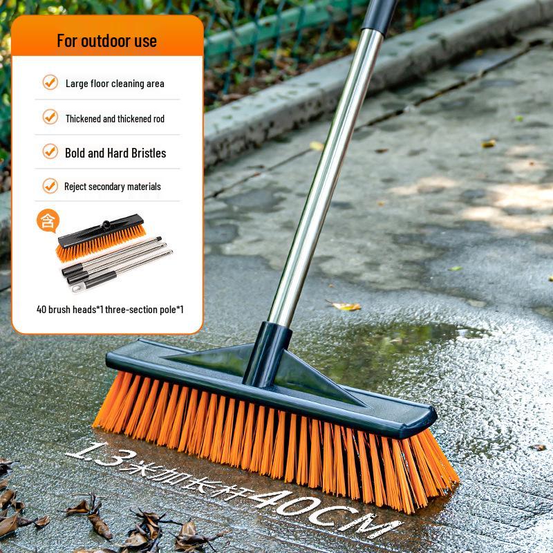 Large Commercial Stiff Bristle Floor Scrubber Brush with Long Handle for Cement, Moss, Marble, and Tile Cleaning