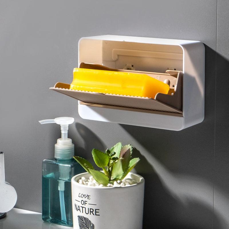 Creative Wall Mounted Soap Box with Lid Double Grids Soap Draining Rack Bathroom Soap Holder Bathroom Accessories