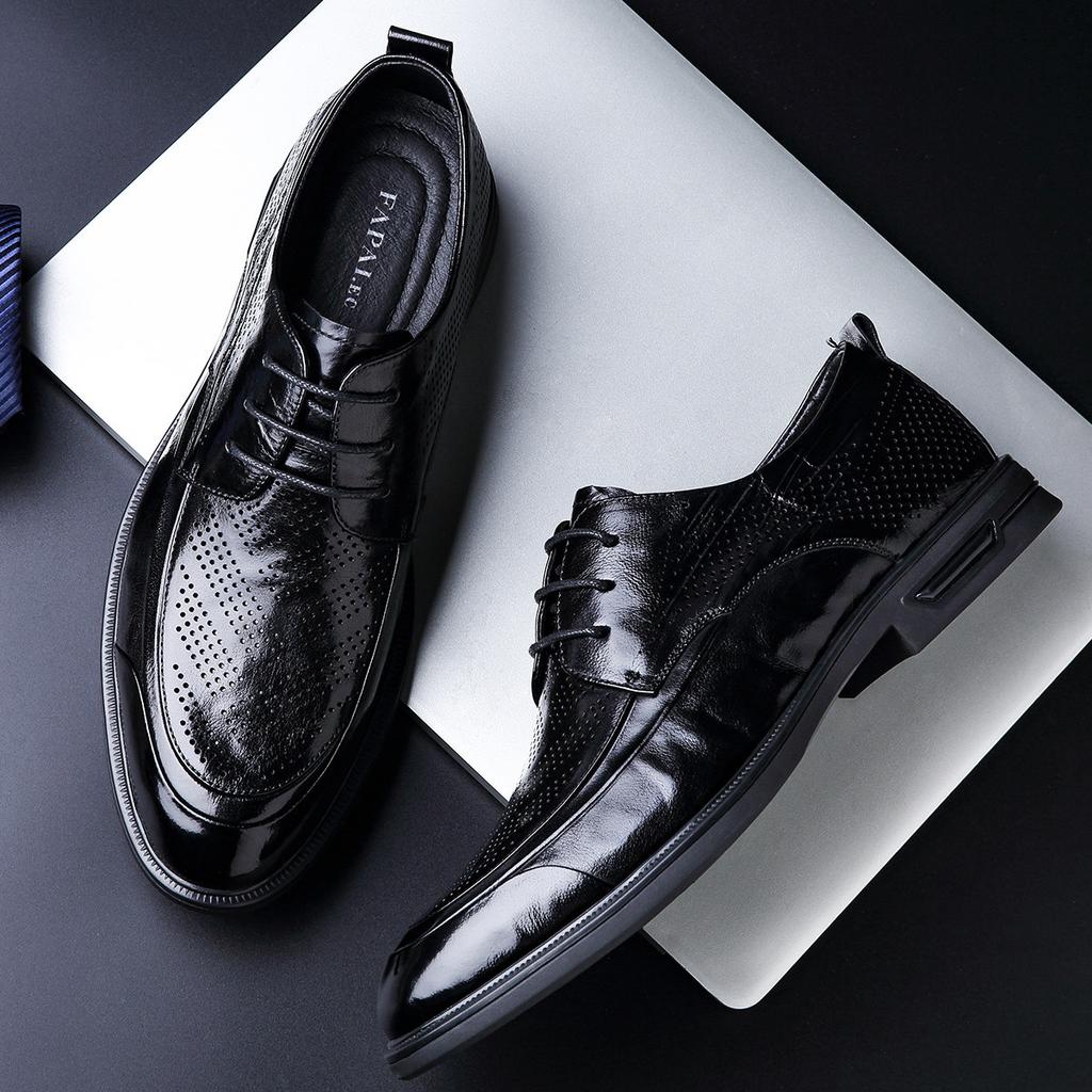 2025 summer hollow leather shoes high-end leather men's shoes first layer cowhide business casual leather shoes trend versatile
