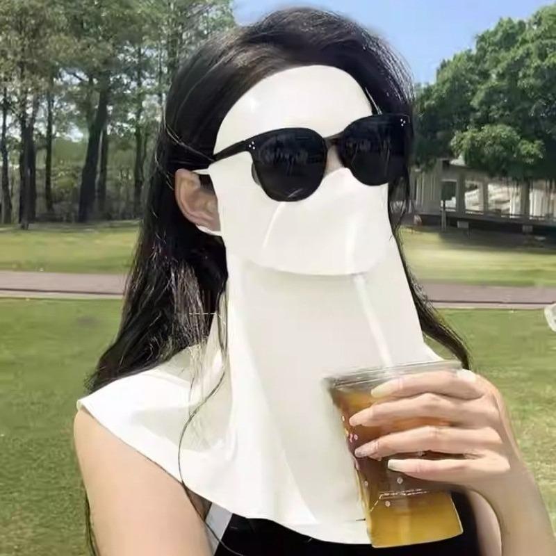 Women Sun Protection Face Mask with Drinking Hole Ice Silk Cooling UV Block Neck Cover for Cycling Outdoor Summer