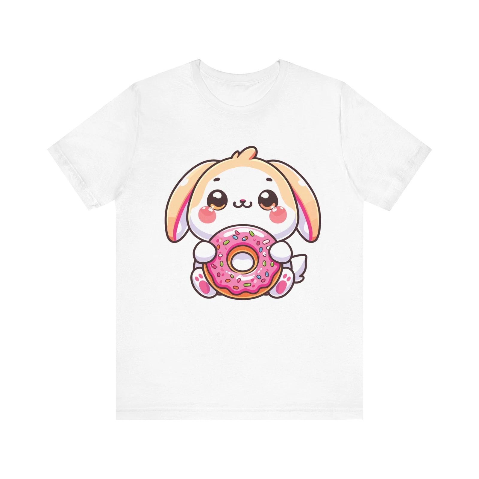 Kawaii Bunny with Pink Donut Cute Pastel Cartoon Art T-Shirt S