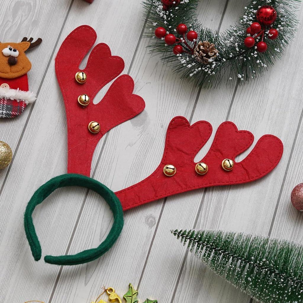Red Green Christmas Headband Reindeer Antlers Design Hair Band | Deer Horn Hairband for Party Birthday | Xmas Gift for Children Girls