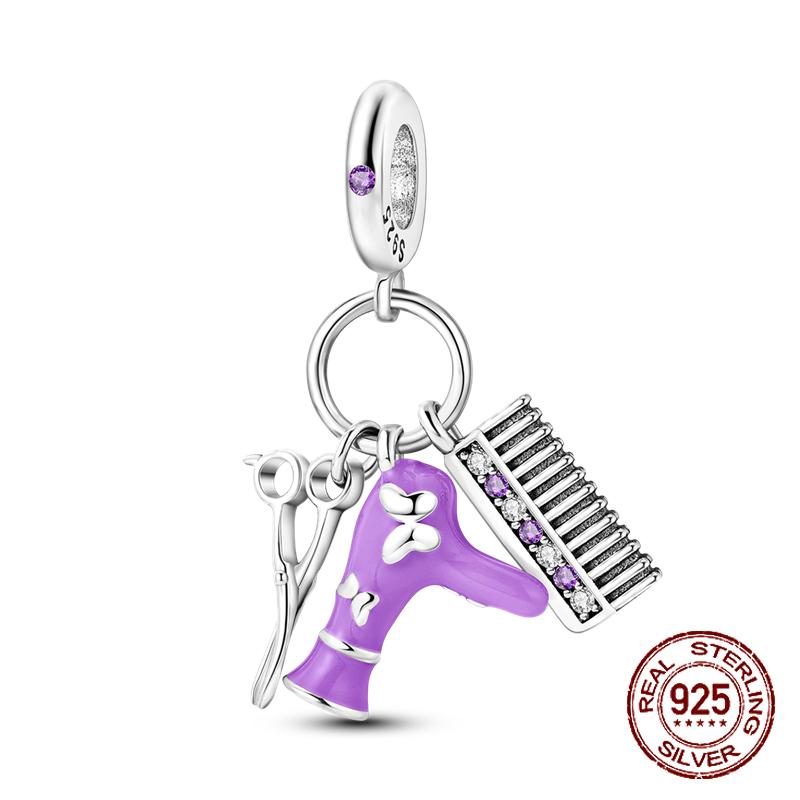 925 Sterling Silber Lila Perlen Blume Schmetterling Hänge Charm Passend 4MM Lochdurchmesser Armband Halskette 925 Schmuck Geschenkherstellung