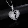 Full Paved Broken Heart Split Pendant Hip Hop Twisted Rope Chain Women Men Clavicle Necklace