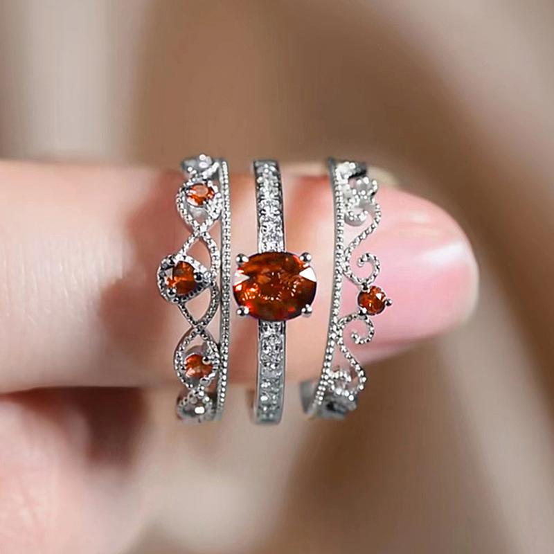 Huitan Unique Design 3Pcs Set Rings Women with Blue Cubic Zirconia Luxury Crown Wedding Accessories for Female Fashion Zircon