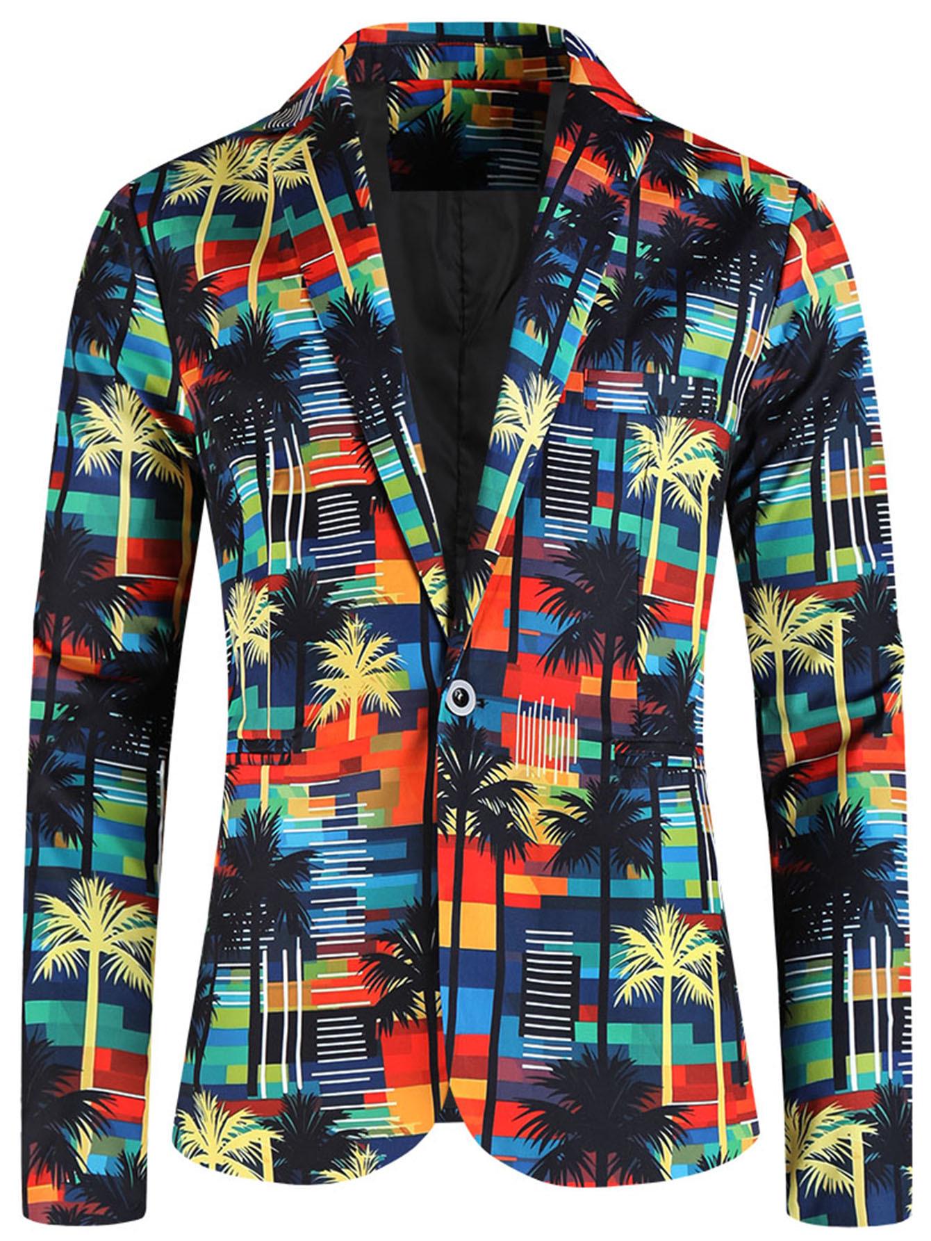 

2024 Чоловічий повсякденний піджак на ґудзиках європейського розміру з принтом, великий розмір M