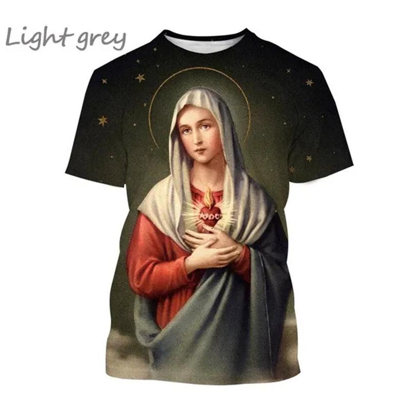 Virgin Mary T Shirt 3D Print Goddess Of Mercy T-Shirt For Men Women Christian Blessed Jesus God Tee Tops Short Sleeve Streetwear